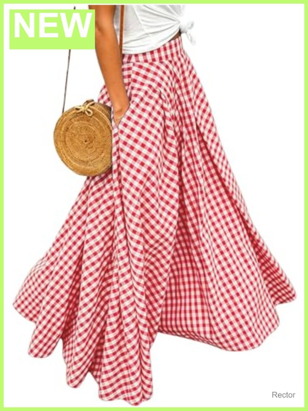Women's Plaid Gingham Maxi Skirt High Waisted A-Line Flowy Summer Long Skirt
